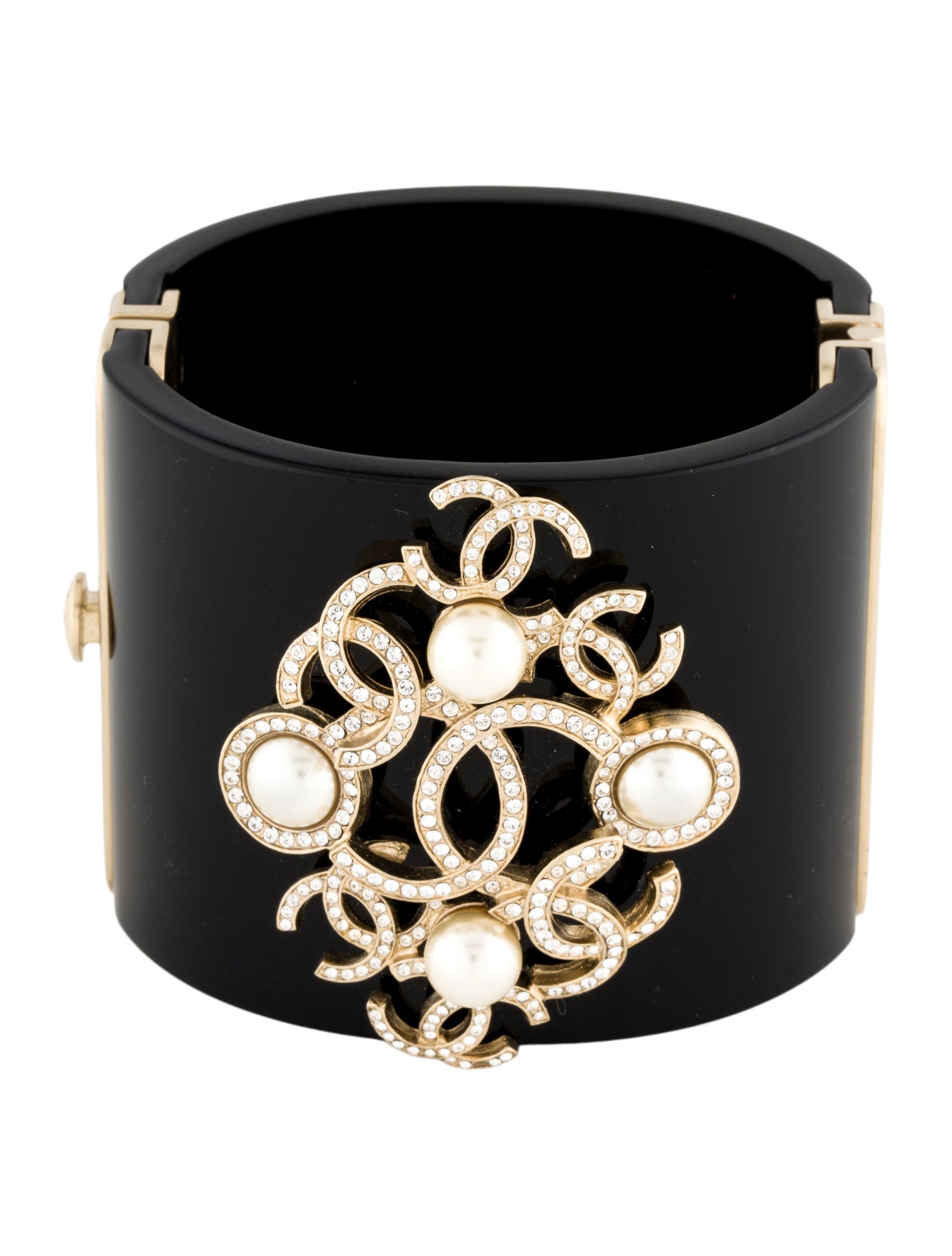 Chanel Faux Pearl, Strass & Resin CC Cuff Bracelet